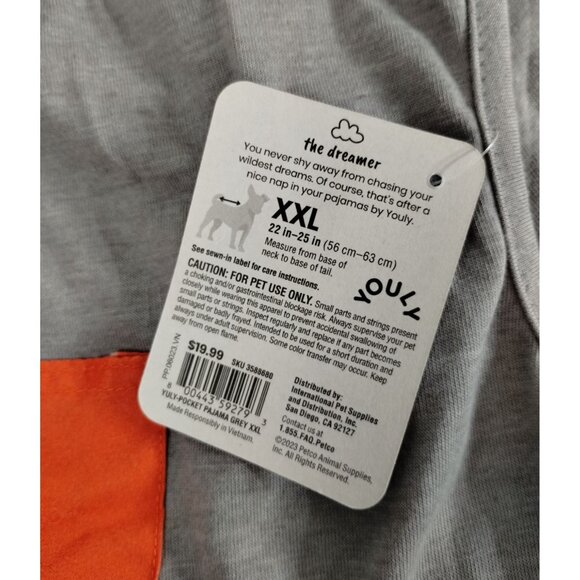 Youly The Dreamer Dog Size XXL Pet Gray and Orange Pocket Pajamas - Picture 5 of 7